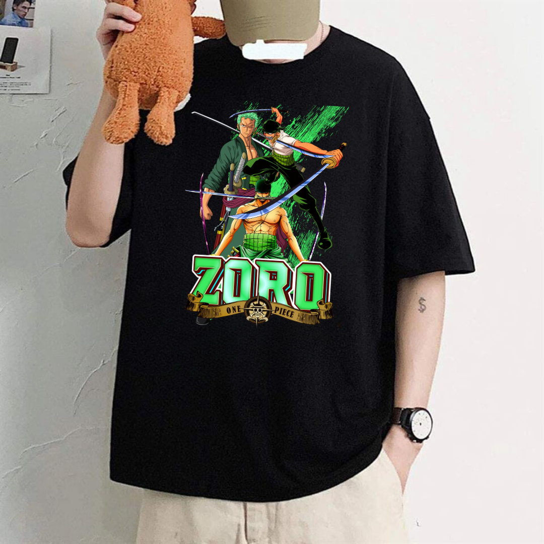 Harajuku Anime One Piece Zoro Siyah Oversize T-Shirt