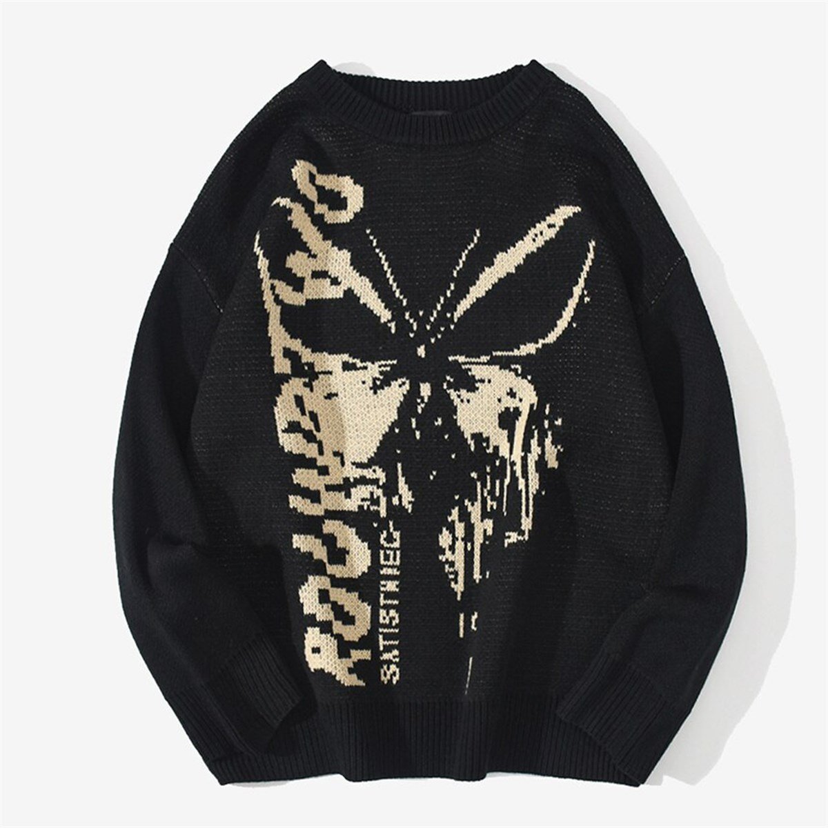 Harajuku Butterfly Siyah Unisex Oversize Kazak