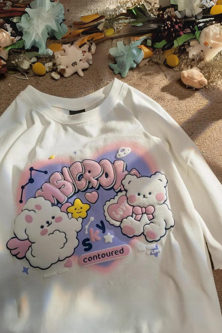 Harajuku Cute Beyaz Unisex Oversize T-shirt