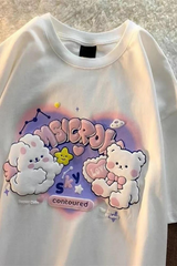 Harajuku Cute Beyaz Unisex Oversize T-shirt