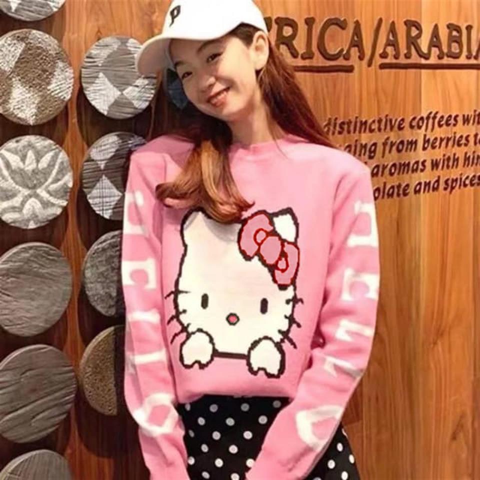 Harajuku Hello Kitty Pembe Oversize Crop Kazak