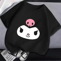 Harajuku Kuromi Face Unisex Oversize Siyah T-shirt