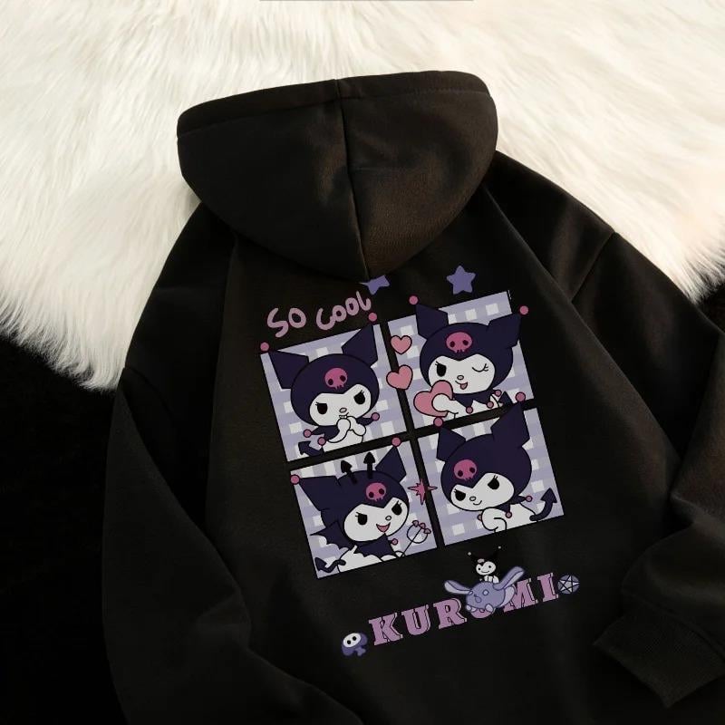 Harajuku Kuromi Ön Arka Baskılı Unisex Oversize Hoodie