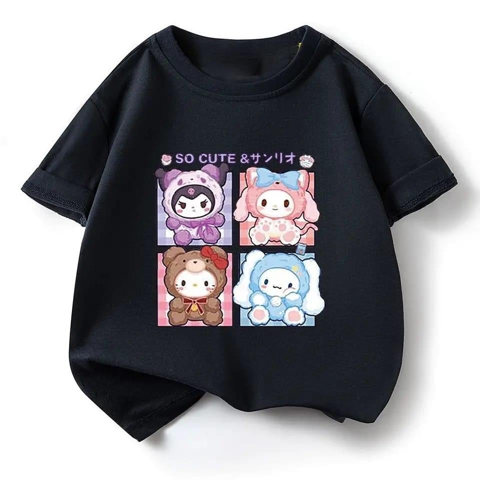 Harajuku Sanrio Karakter Baskılı Siyah T-shirt