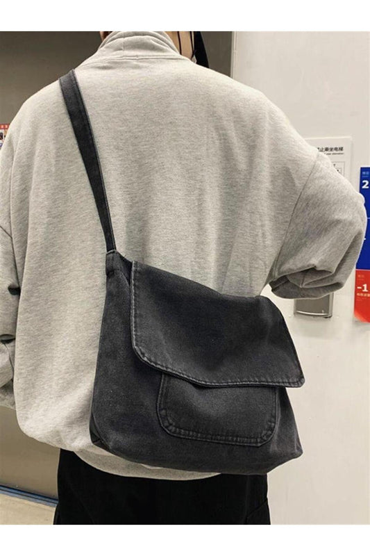 Harajuku Vintage Unisex Kot Gri Postacı Çantası