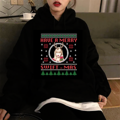 Have a Merry Baskılı Siyah Unisex Oversize Kapüşonlu Sweatshirt