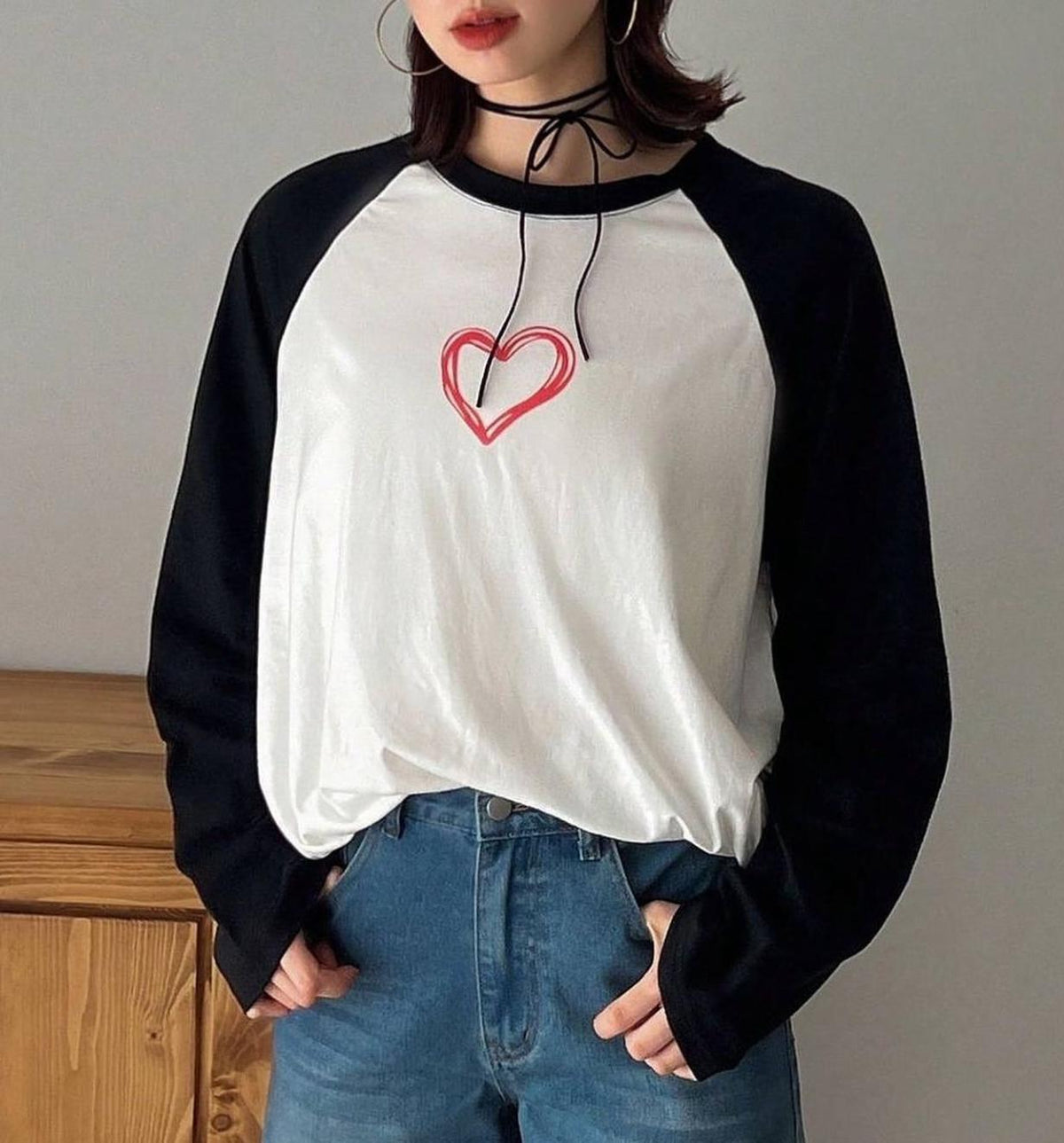 Heart Reglan Uzun Kollu Beyaz T-Shirt