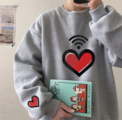 Heart Signal Baskılı Gri Unisex Oversize Bisiklet Yaka Sweatshirt