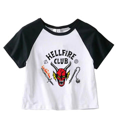 Hellfire Club Baskılı Reglan Kol Beyaz Crop