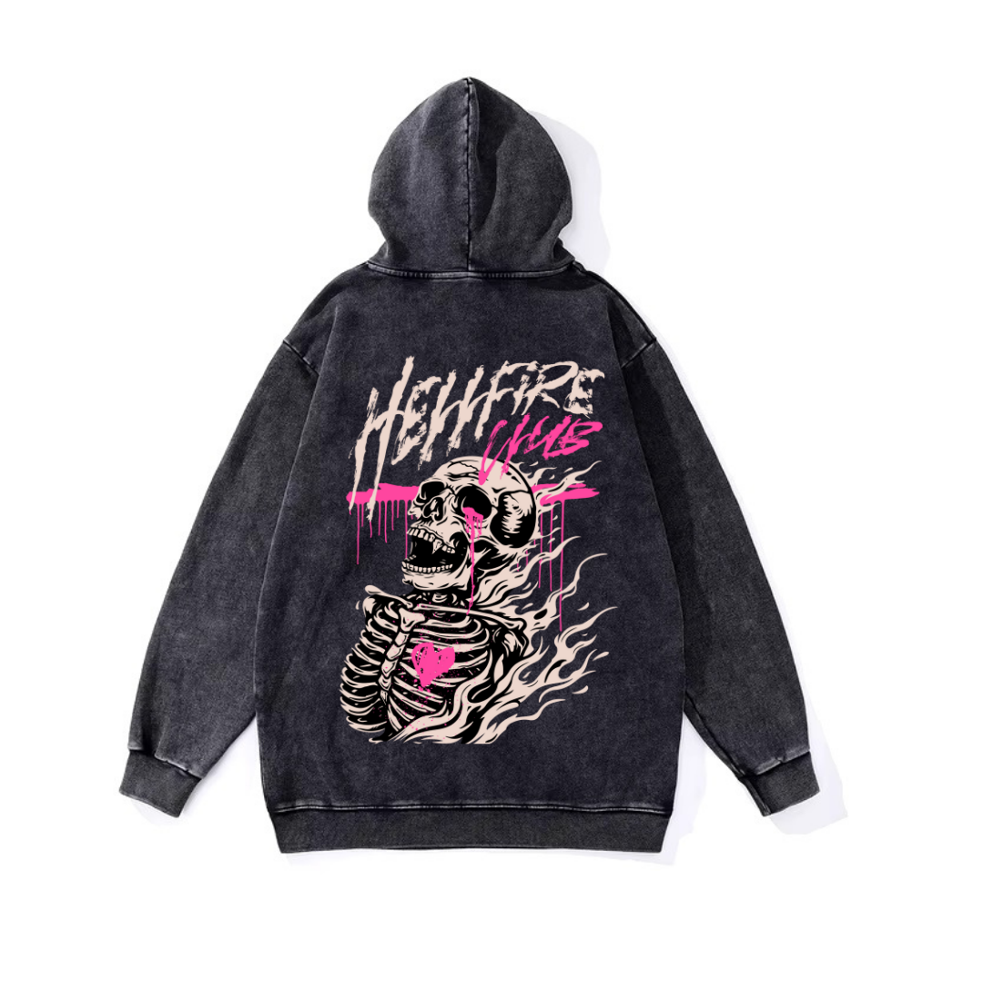 Yıkamalı Hellfire Vintage Kapüşonlu Sweatshirt