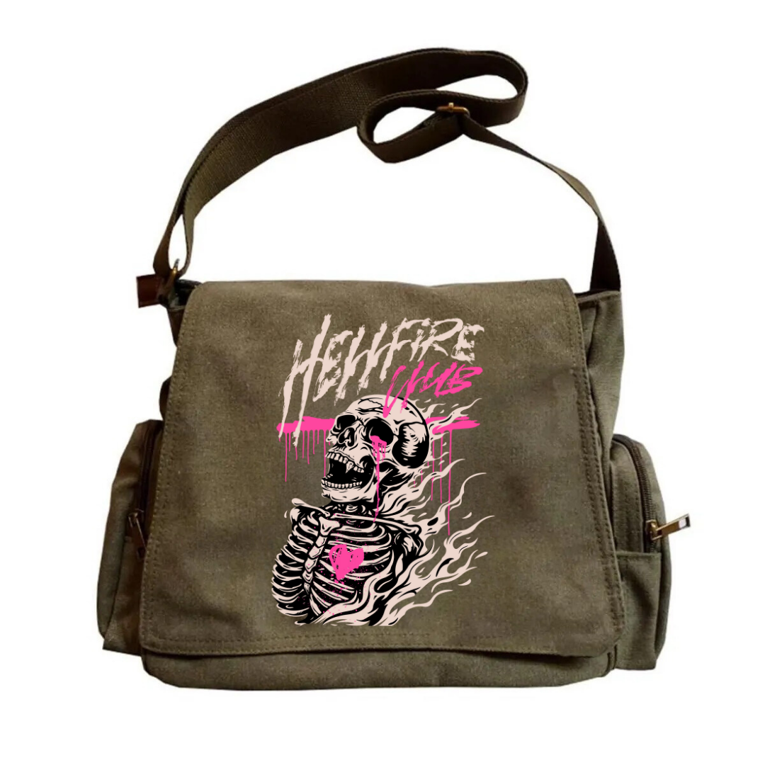 HellFire Baskılı Unisex Yeşil Postacı Çantası