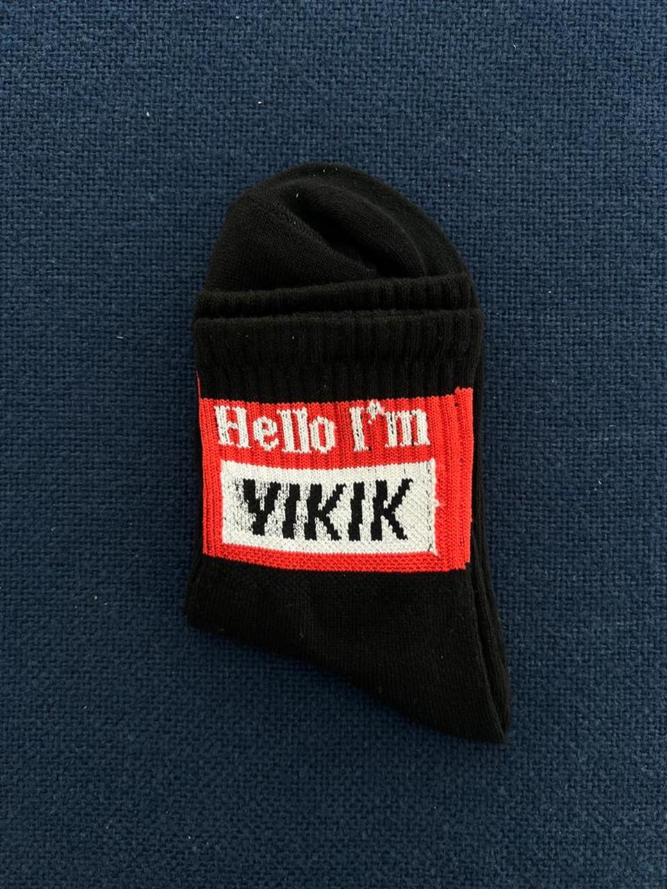 Hello I'm Yıkık Unisex Siyah Kolej Çorap