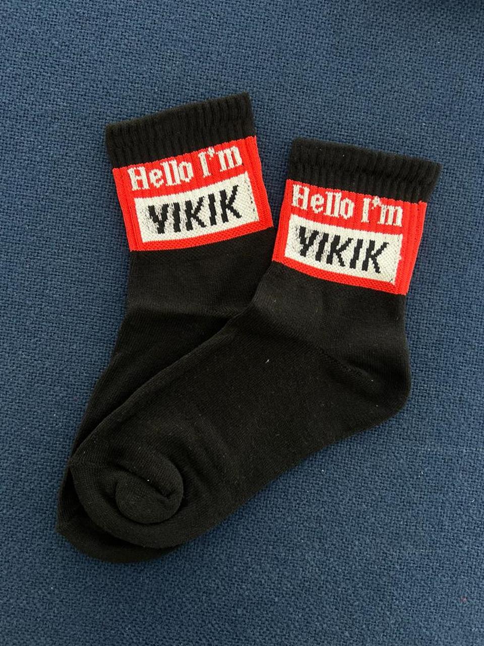 Hello I'm Yıkık Unisex Siyah Kolej Çorap