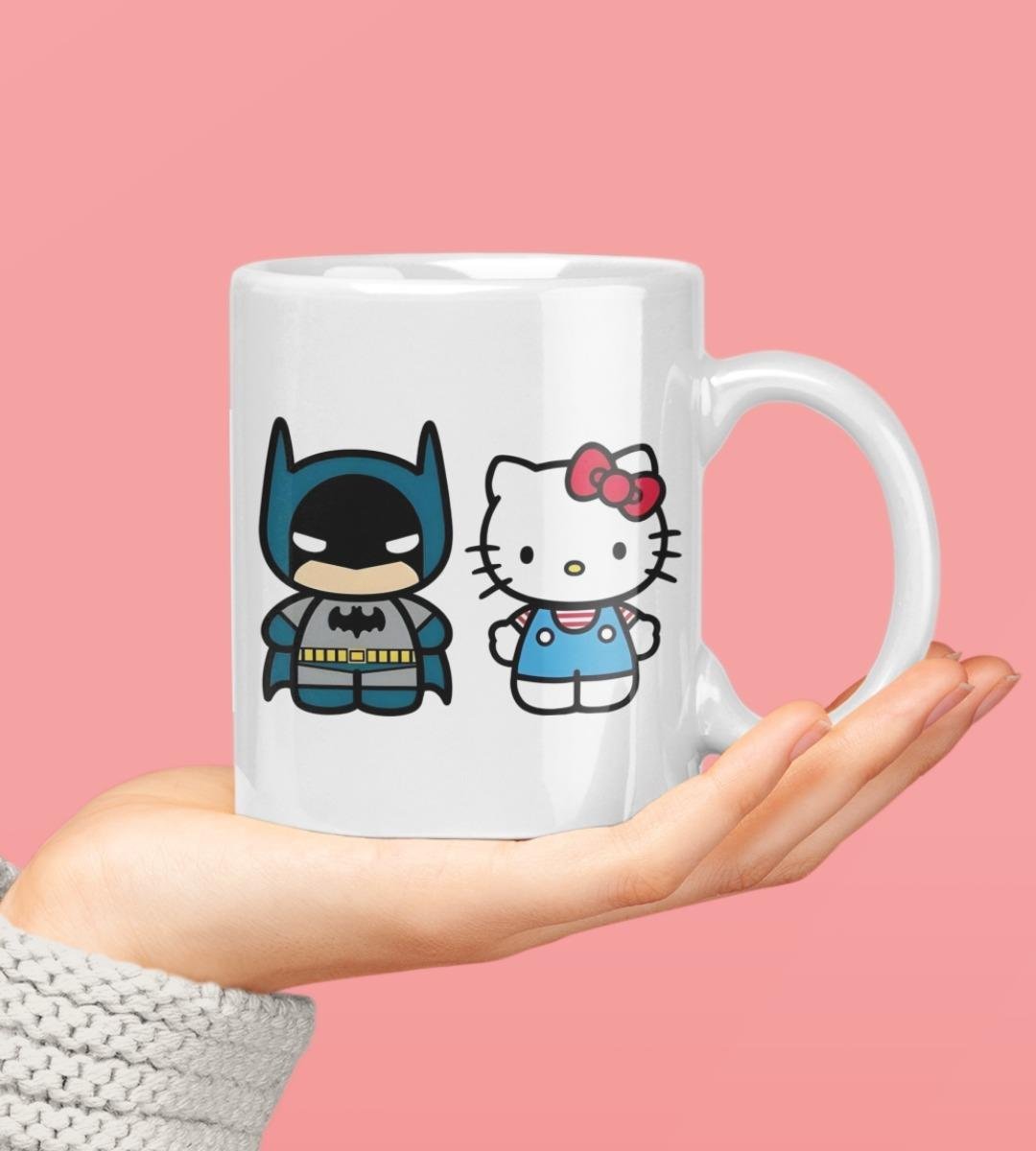 Hello Kittty & Batman Beyaz  Kupa Bardak