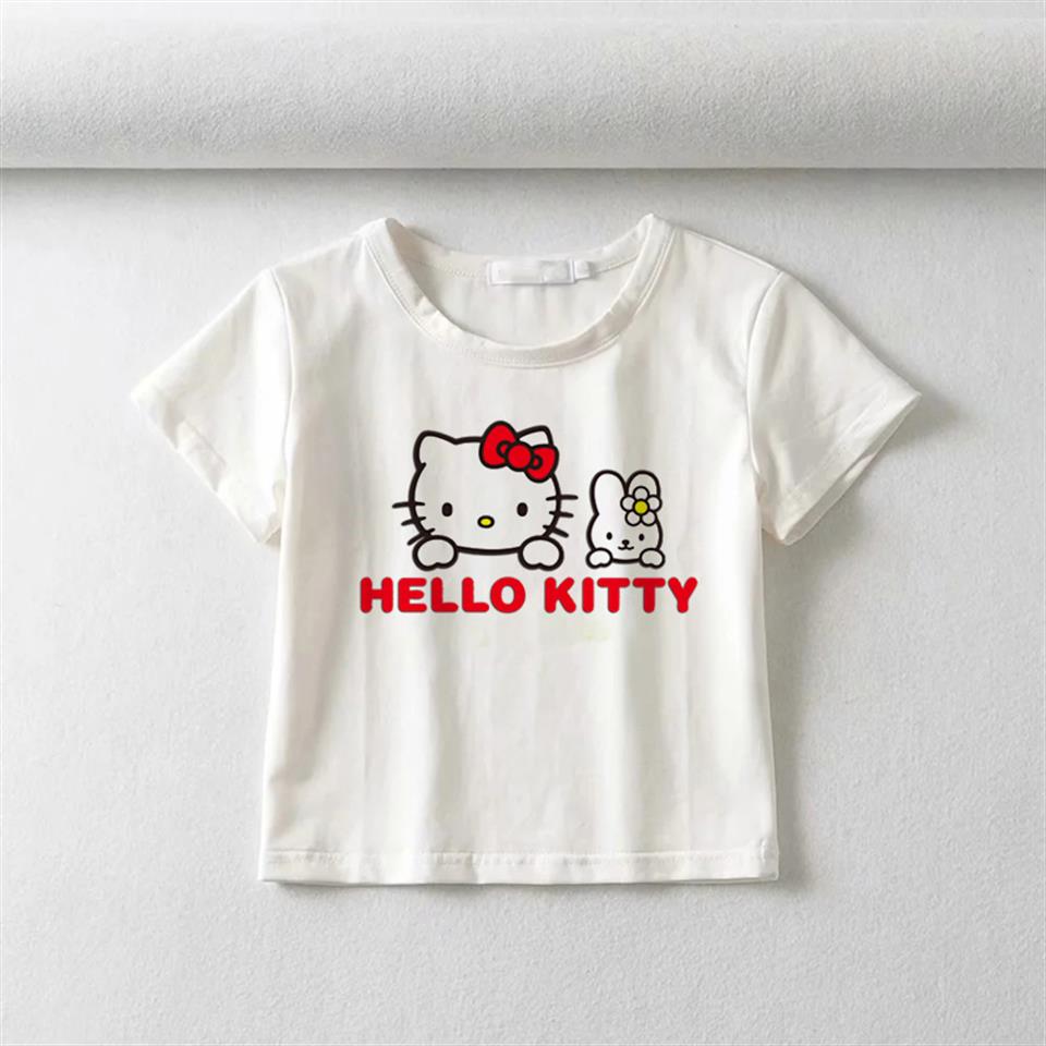 Hello Kitty Baskılı Beyaz Crop