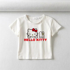 Hello Kitty Baskılı Beyaz Crop