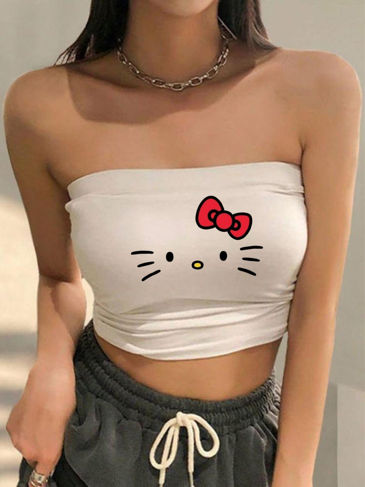 Hello Kitty Baskılı Likralı Pamuklu Penye Straplez