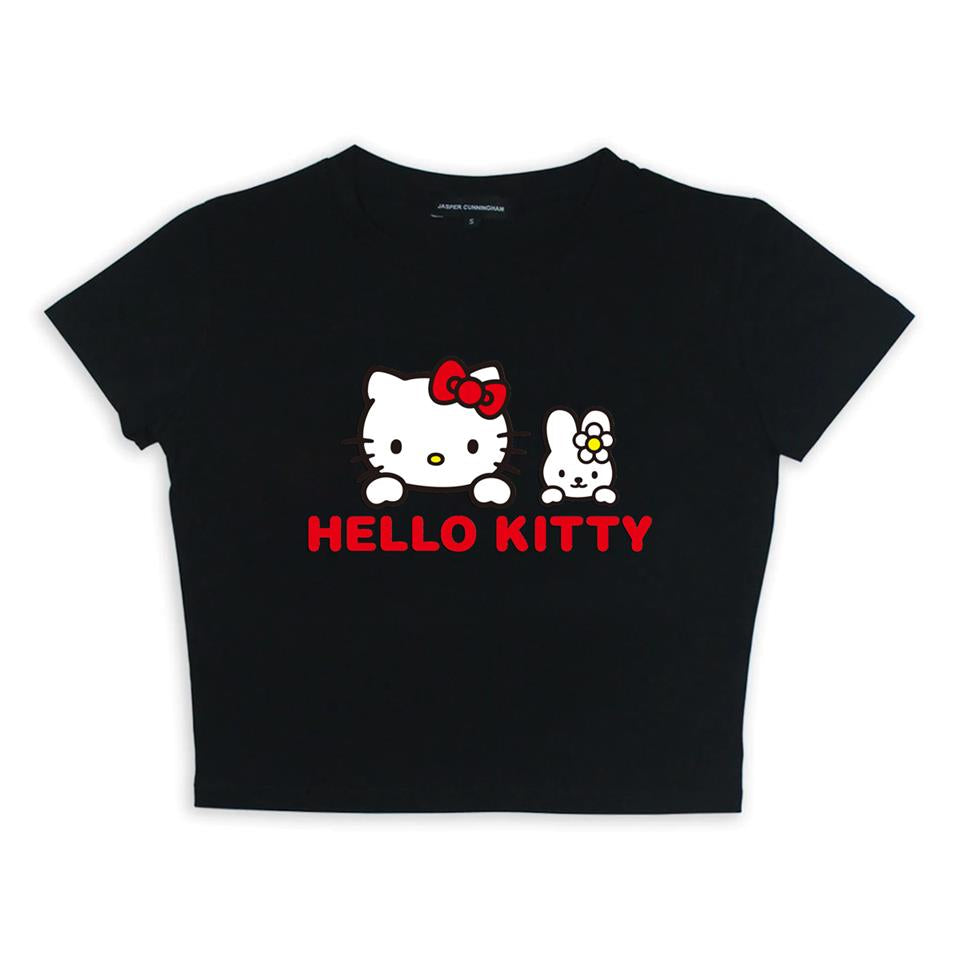 Hello Kitty Baskılı Siyah Crop