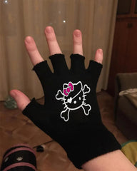 Hello Kitty Dangerous Baskılı Unisex Siyah Kesik Çift Eldiven