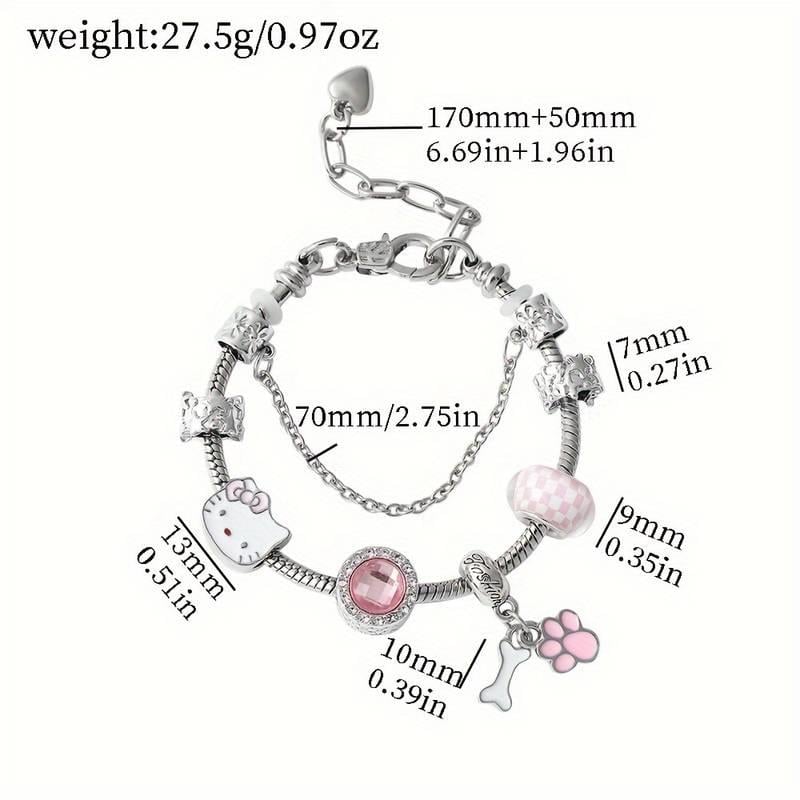 Hello Kitty Detaylı Zirkon Charm Bileklik