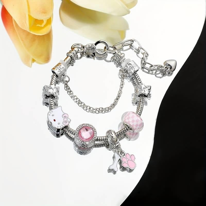 Hello Kitty Detaylı Zirkon Charm Bileklik