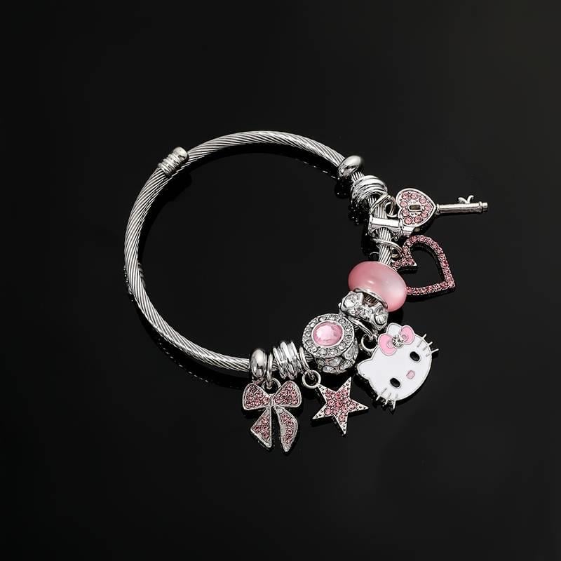 Hello Kitty Detaylı Zirkon Charm Bileklik