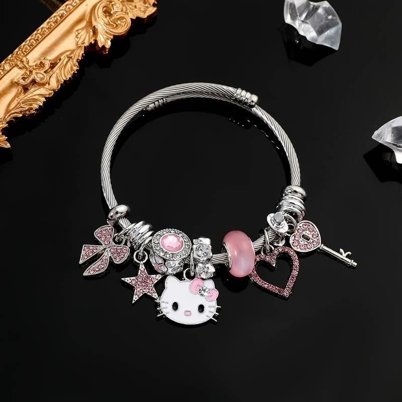 Hello Kitty Detaylı Zirkon Charm Bileklik