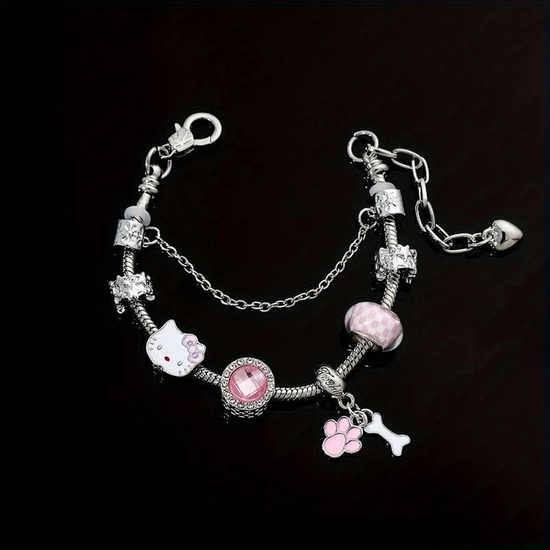 Hello Kitty Detaylı Zirkon Charm Bileklik