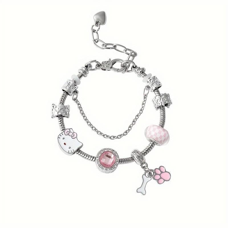 Hello Kitty Detaylı Zirkon Charm Bileklik