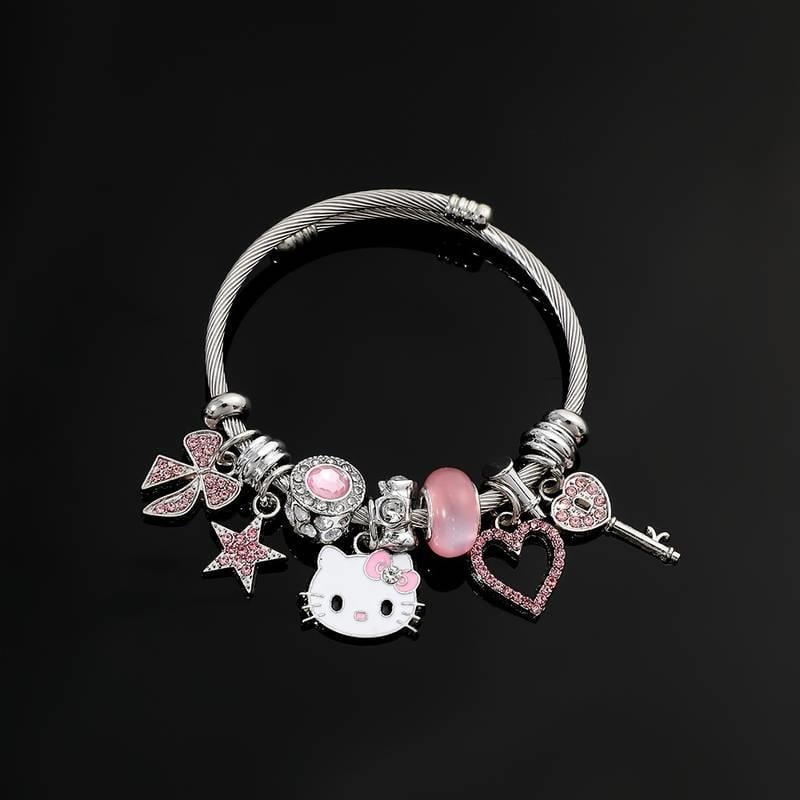 Hello Kitty Detaylı Zirkon Charm Bileklik