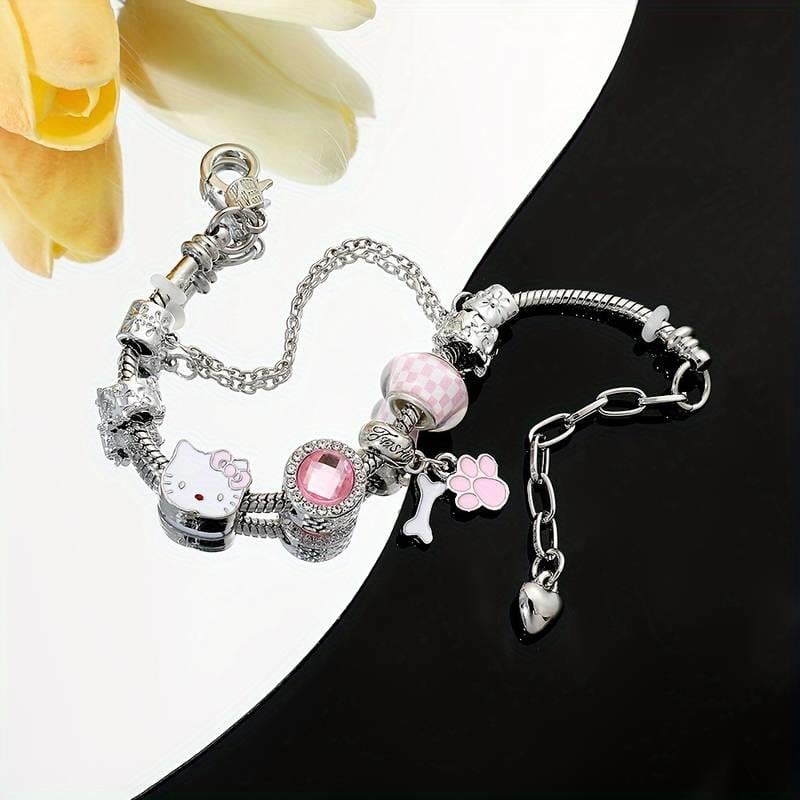 Hello Kitty Detaylı Zirkon Charm Bileklik