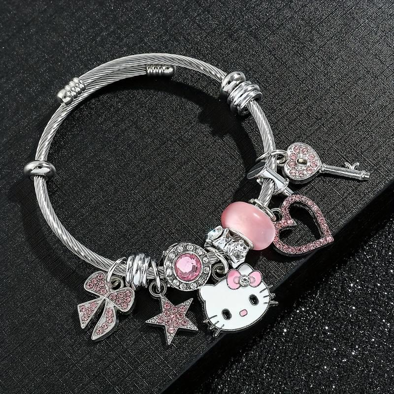 Hello Kitty Detaylı Zirkon Charm Bileklik