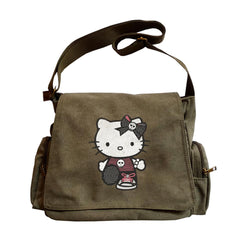 Hello Kitty Goth Baskılı Unisex Yeşil Postacı Çantası