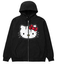 Hello Kitty Head Baskı Oversize Fermuarlı Siyah Unisex Kapüşonlu Hırka