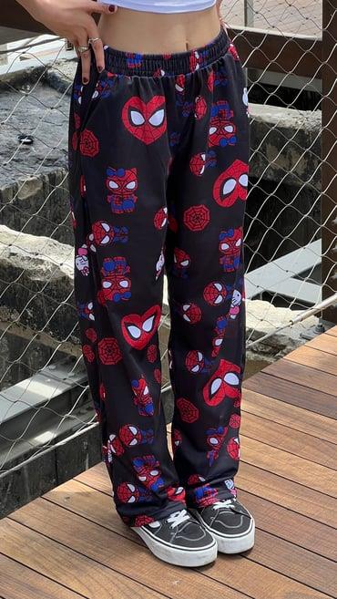 Hello Kitty & Spider-Man Detaylı Siyah Unisex Bol Eşofman Altı