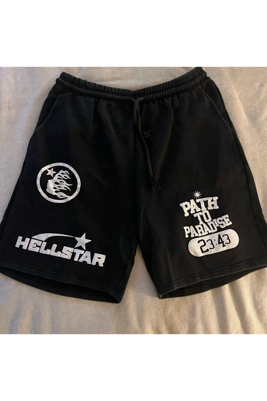 Hellstar Vintage Baskılı Siyah Şort