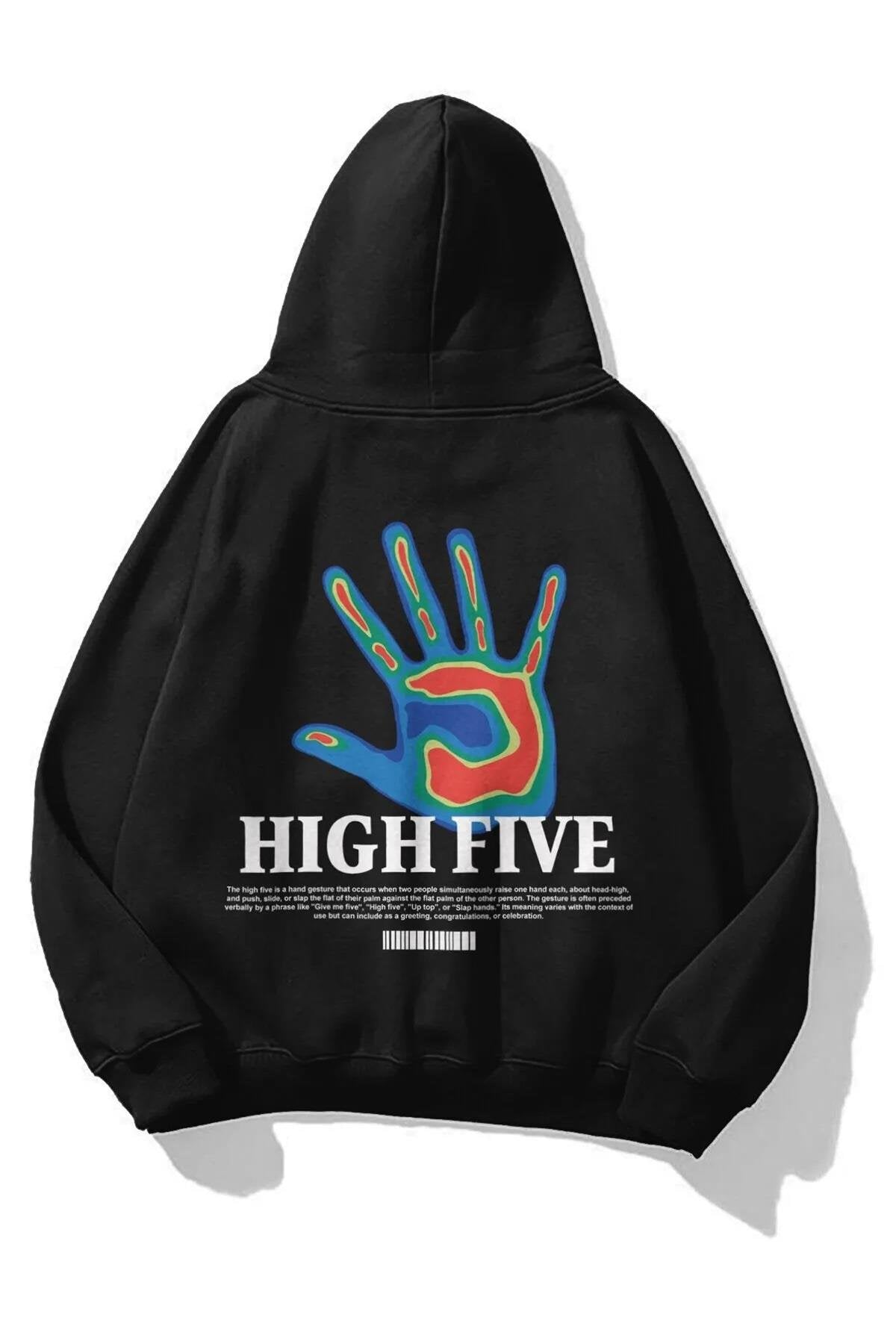 High Five Siyah Kapşonlu Sweatshirt