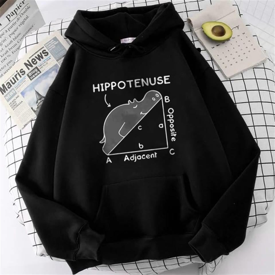 Hippotenuse Baskılı Siyah Unisex Oversize Kapüşonlu Sweatshirt