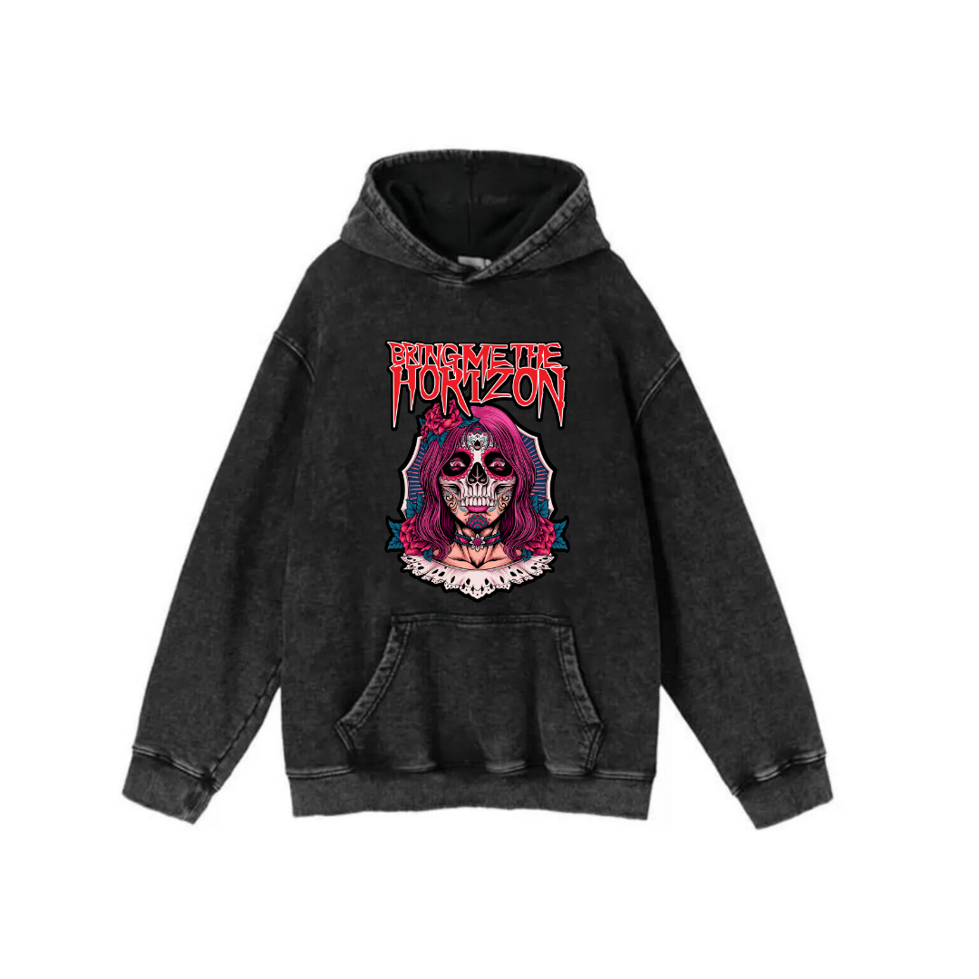 Yıkamalı Kumaş Rock Serisi Horizon Kapüşonlu Hoodie Sweatshirt