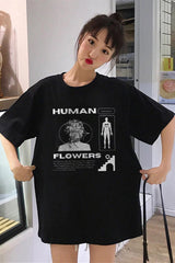 Human Flowers Siyah Unisex Oversize T-shirt