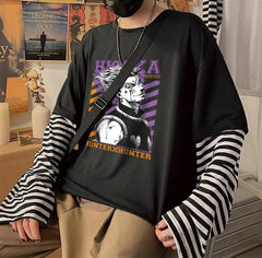 Hunter X Hunter - Hisoka Baskılı Fake Sleeves Unisex Siyah T-shirt