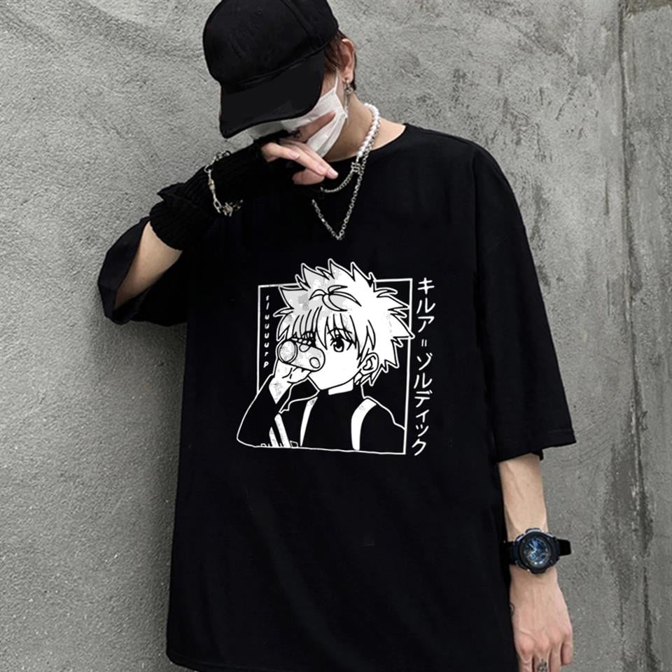 Hunter X Hunter Killua Baskılı Siyah Unisex Oversize T-shirt