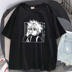 Hunter X Hunter Killua Baskılı Siyah Unisex Oversize T-shirt