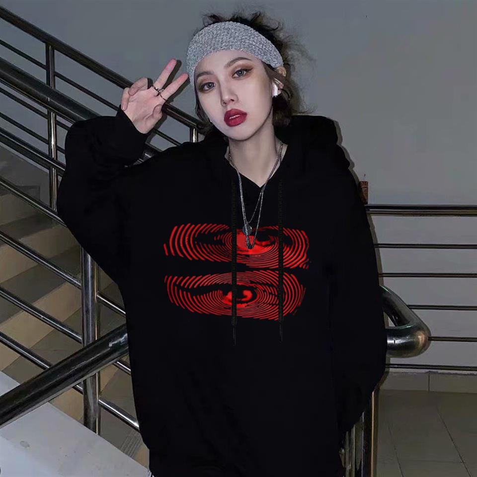 Hypnosis Eyes Baskılı Siyah Unisex Oversize Kapüşonlu Sweatshirt