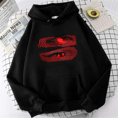 Hypnosis Eyes Baskılı Siyah Unisex Oversize Kapüşonlu Sweatshirt