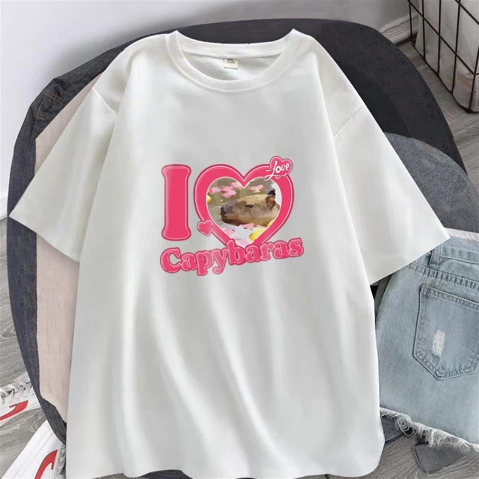 I Love Capybaras Baskılı Beyaz Unisex Oversize T-shirt