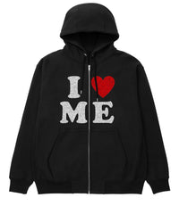 I Love Me Baskılı Oversize Fermuarlı Siyah Unisex Kapüşonlu Hırka