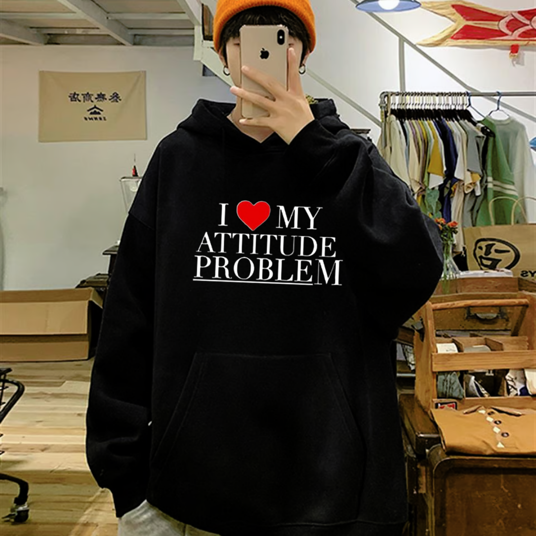 I Love My Attitude Problem Baskılı Unisex Oversize Hoodie