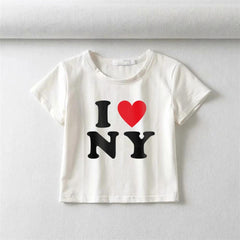 I Love NY Baskılı Beyaz Crop