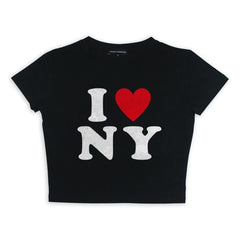 I Love NY Baskılı Siyah Crop